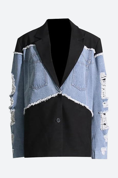 Color Blocking Loose Denim Jacket
