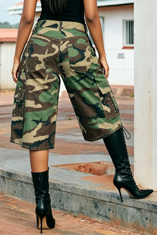 Pearl Embellished Baggy Cargo Shorts