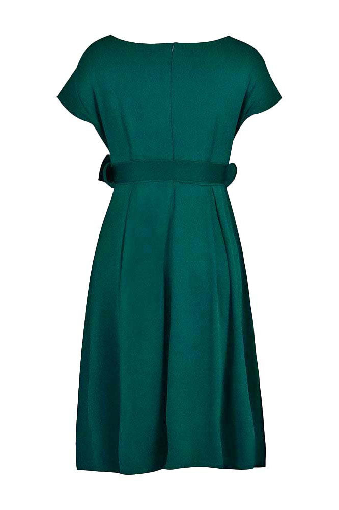 Solid Color Belted Bow Tie Waist Dress