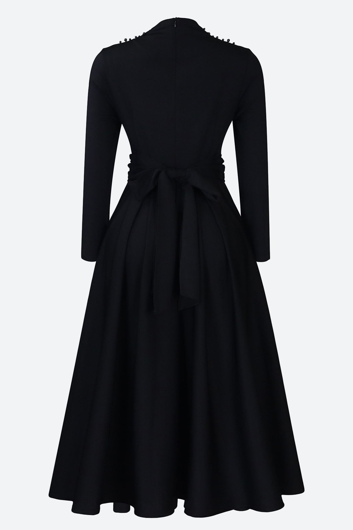 High Collar Elegant Beaded Large Swing Dress
