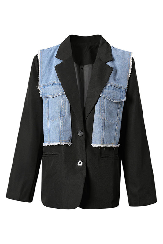 Faux Two-Piece Denim Blazer
