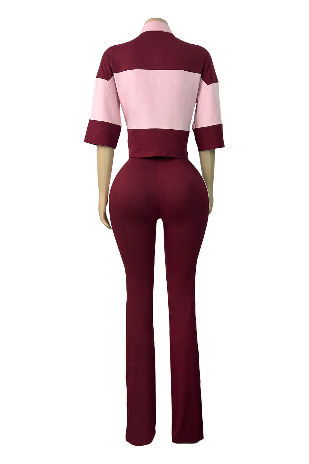 Collared Top & Flare Pants Two-Piece Set