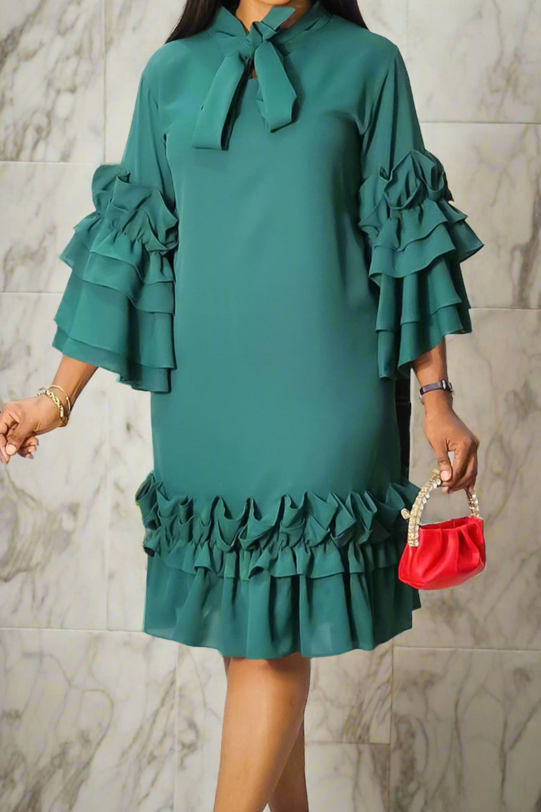 Ruffle Hem Flare Sleeve Maxi Dress
