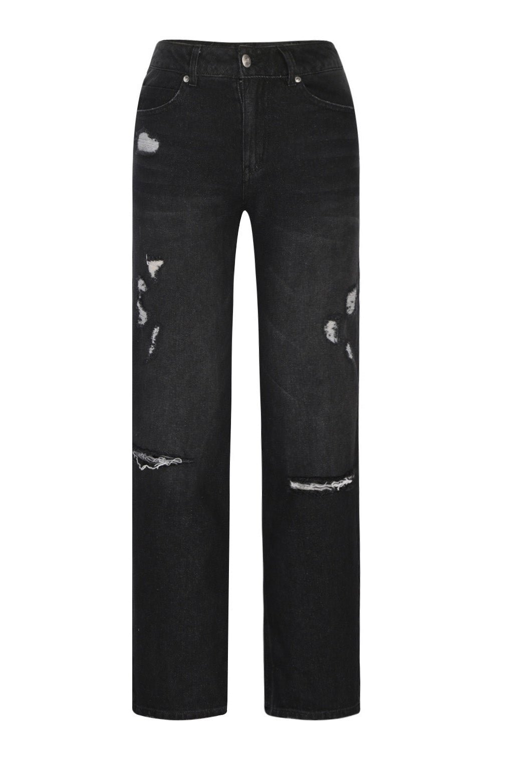 Distressed Mid-Rise Straight Leg Jeans