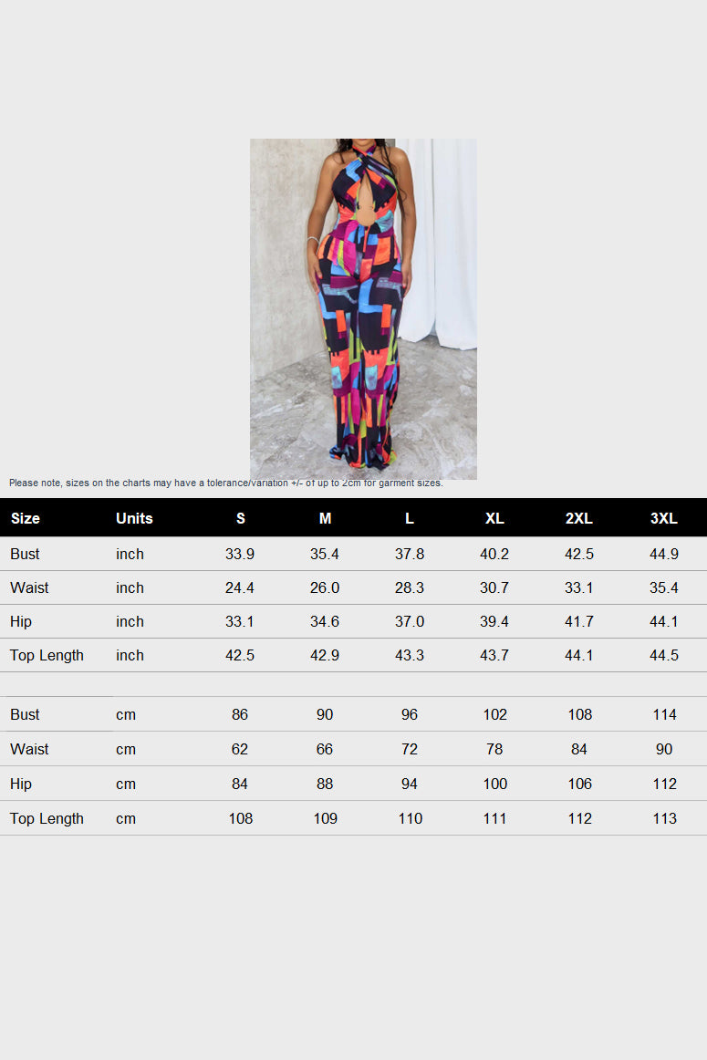 Printed Halter Hollow Out Jumpsuit