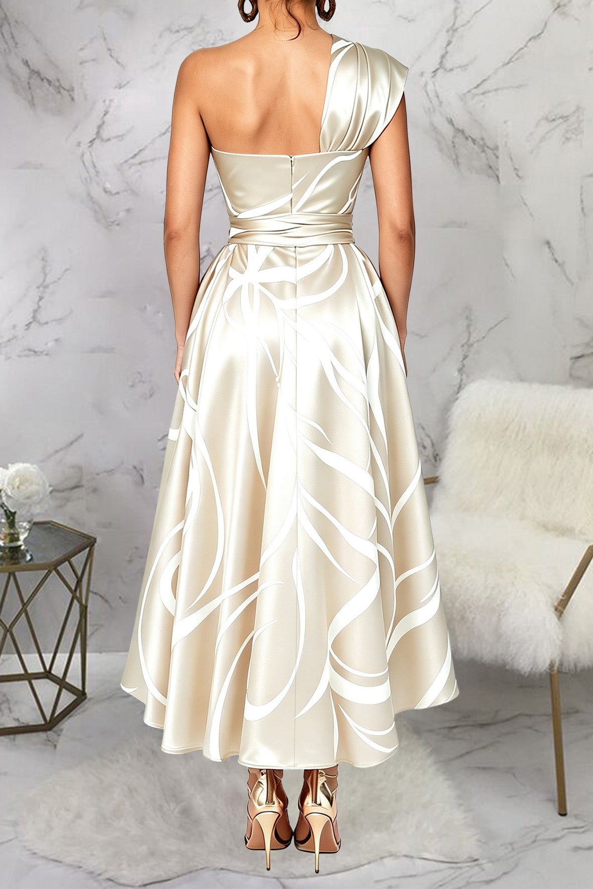 Abstract Asymmetric Maxi Dress