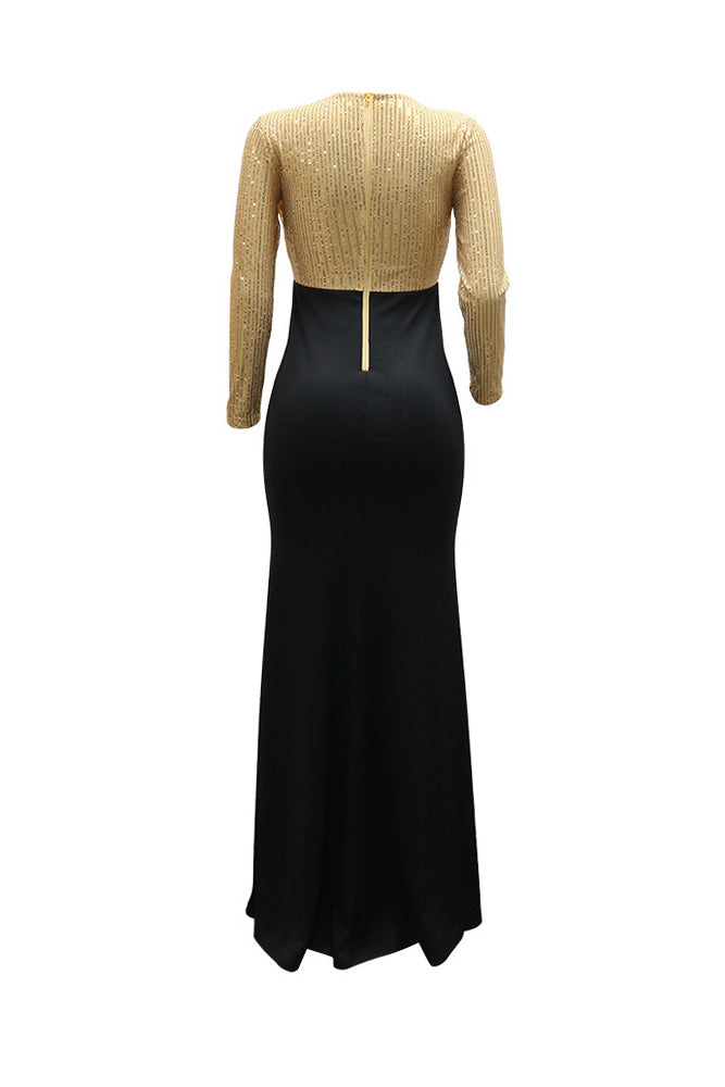 Sequin Cowl Neck Mermaid Maxi Dress