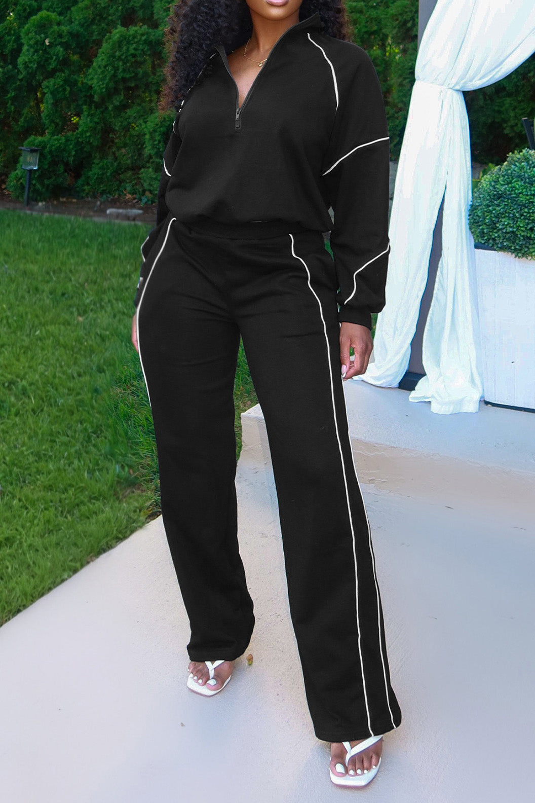 Half-Zip Sweatshirt & Wide Leg Pants Set