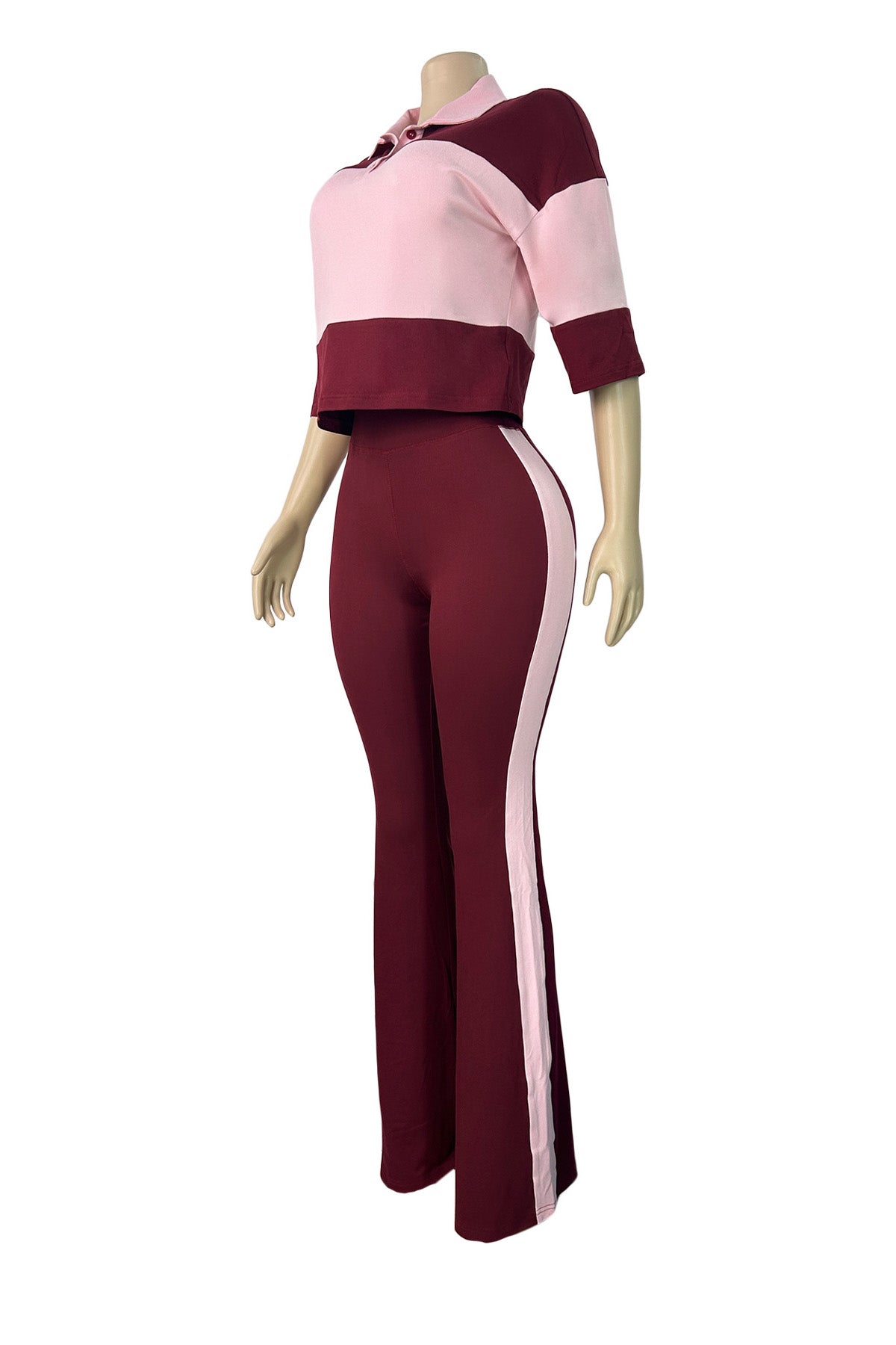 Collared Top & Flare Pants Two-Piece Set