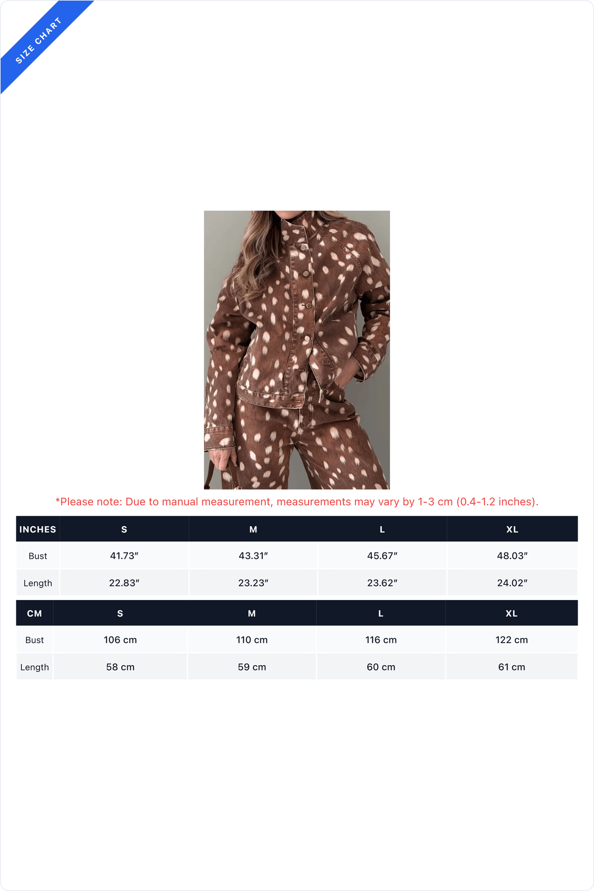 Deer-Print Button-Front Denim Jacket