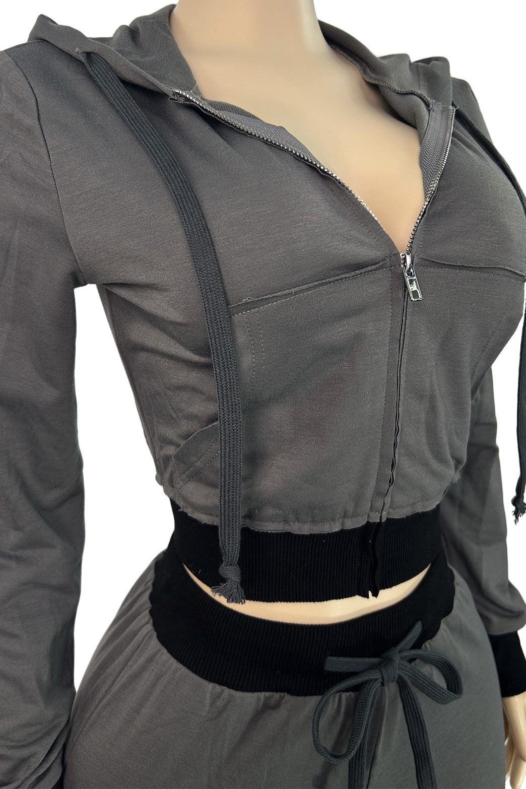 Contrast-Trim Zip Hoodie & Flare Pants Set