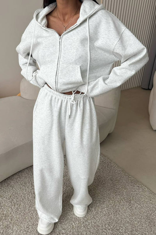 Hooded Zip Sweatshirt & Drawstring Pants Set