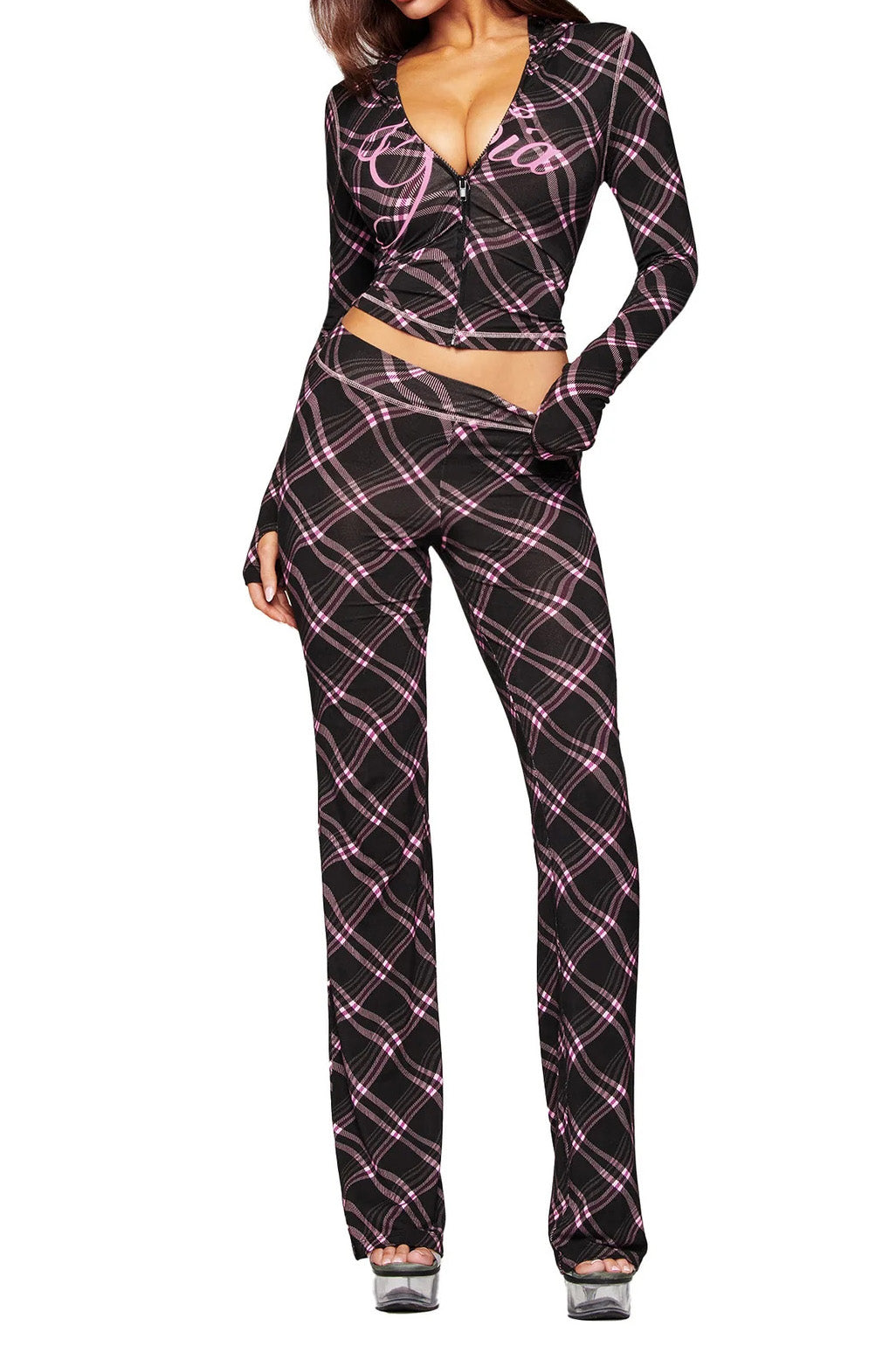 Printed Zip Hoodie & Flared Pant Set