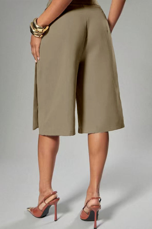 Asymmetrical Wrap Tie-Waist Culottes
