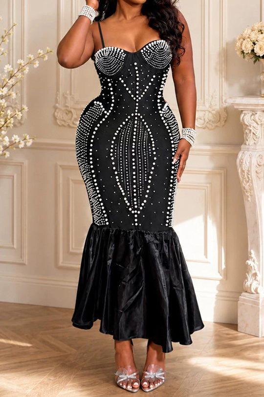 Pearl Embellished Mermaid Midi Dress