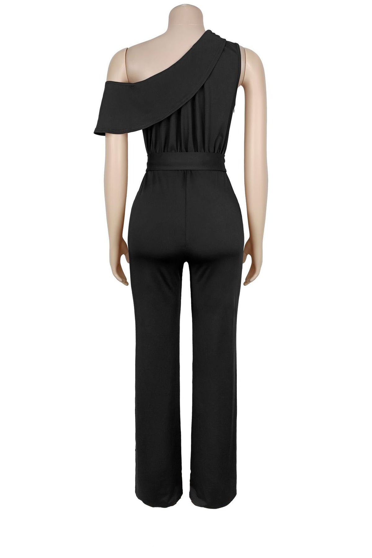 One-Shoulder Draped Wide Leg Jumpsuit
