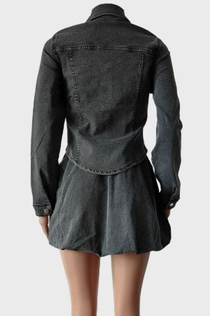 Denim Pleated Mini Skirt Sets
