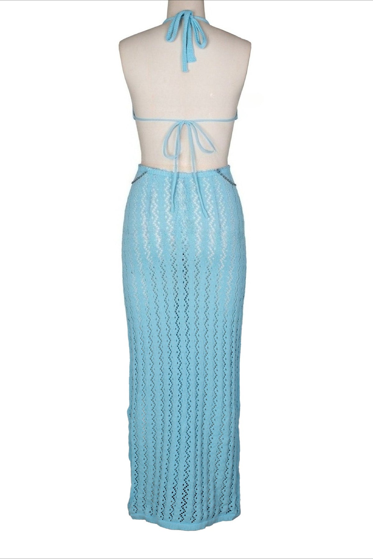 Chain-Linked Cutout Halter Crochet Maxi Dress