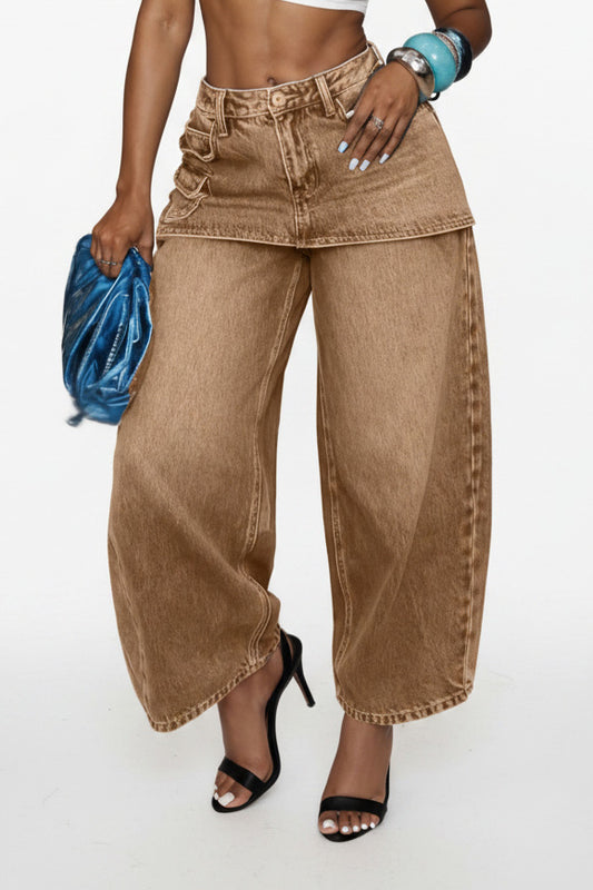 Skirt Overlay Wide Leg Baggy Jeans