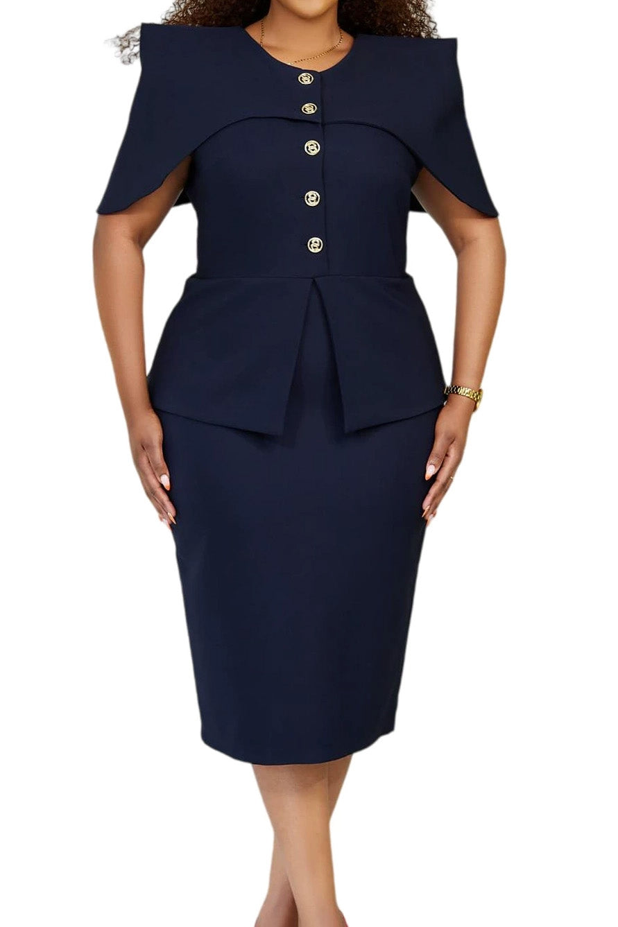 Capelet Shoulder Peplum Pencil Dress
