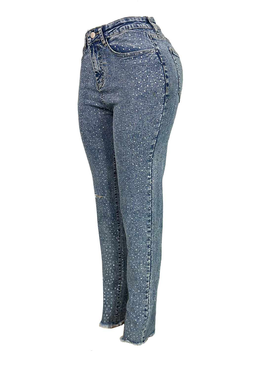 Rhinestone Skinny Raw Hem Jeans