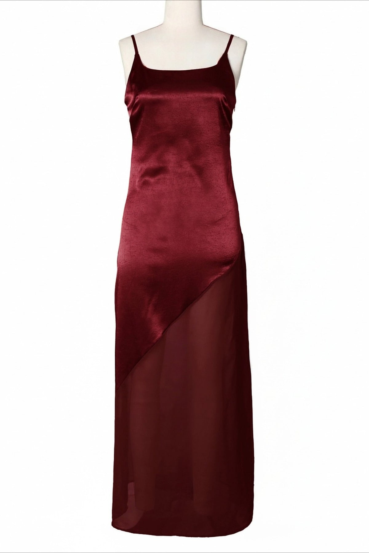 Asymmetrical Satin Sheer Maxi Dress