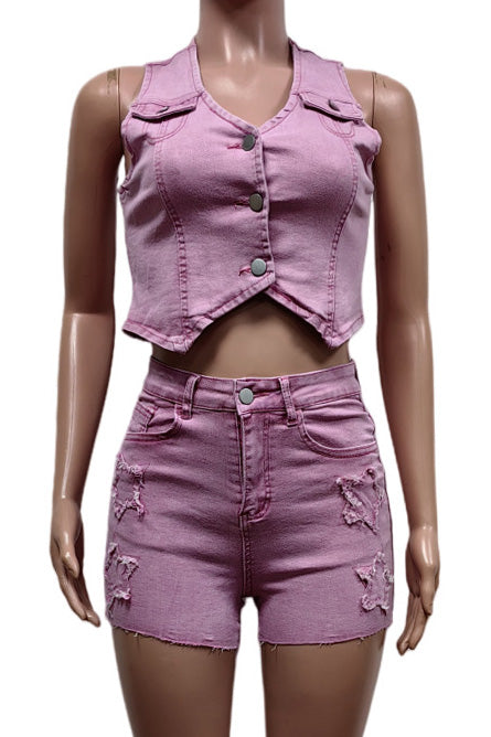 Denim Vest & Shorts Set