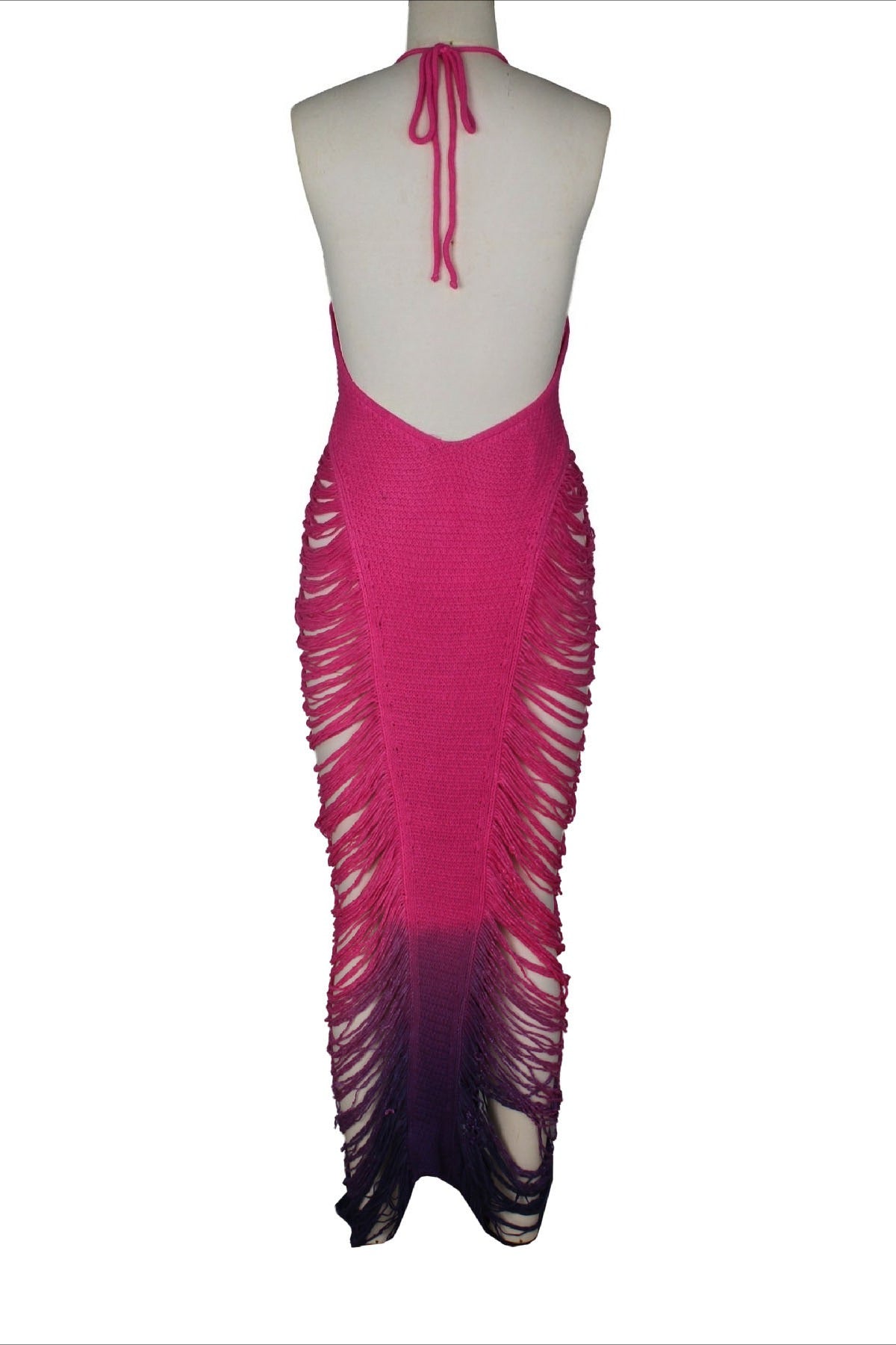Crochet Halter Fringe Maxi Dress