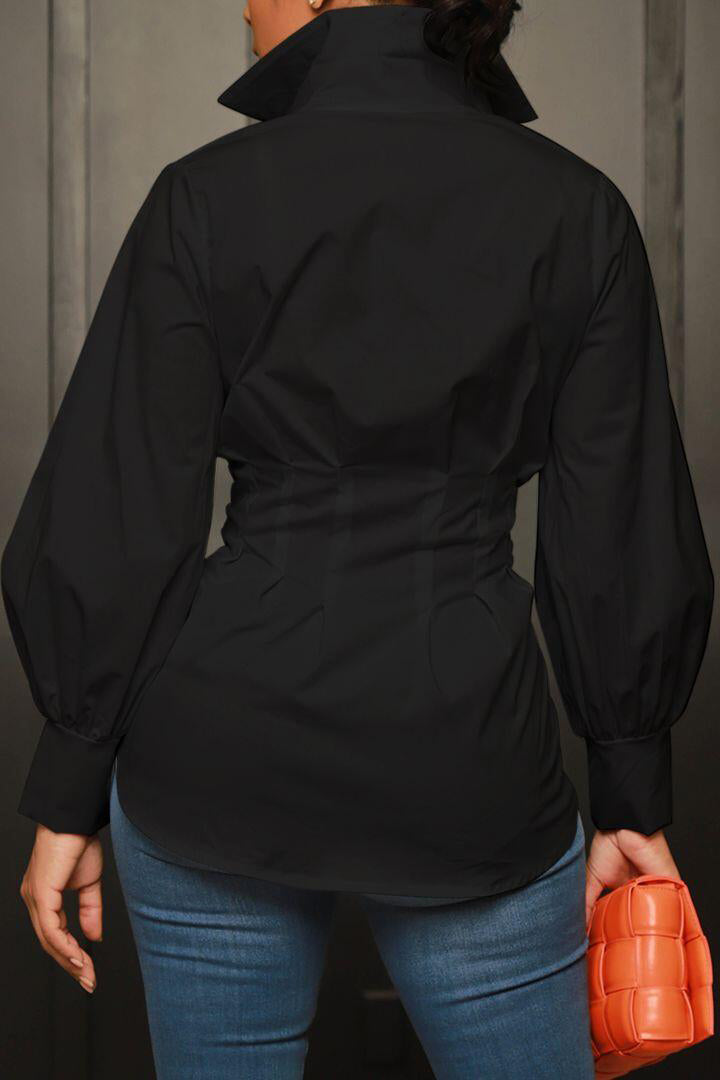 Collar Button Long Sleeve Blouse