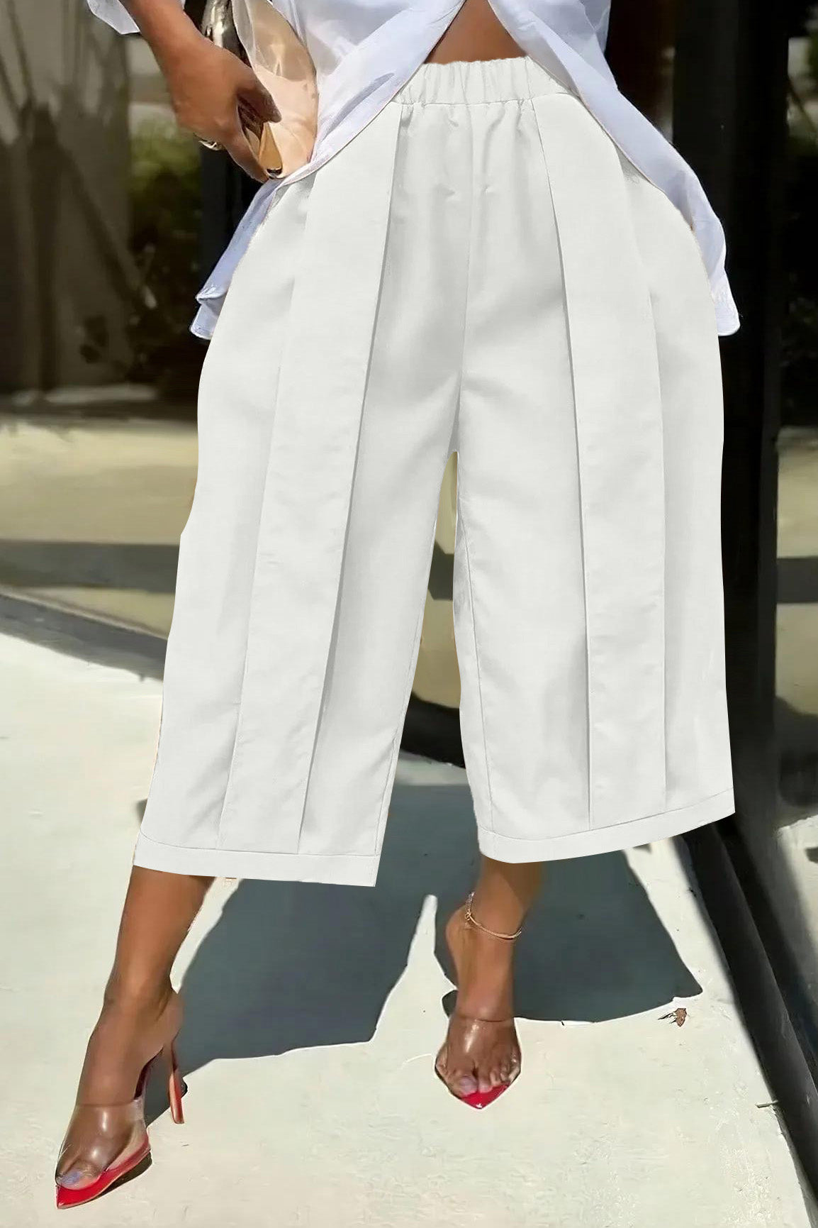 High Waist Pleated Wide Leg Culottes