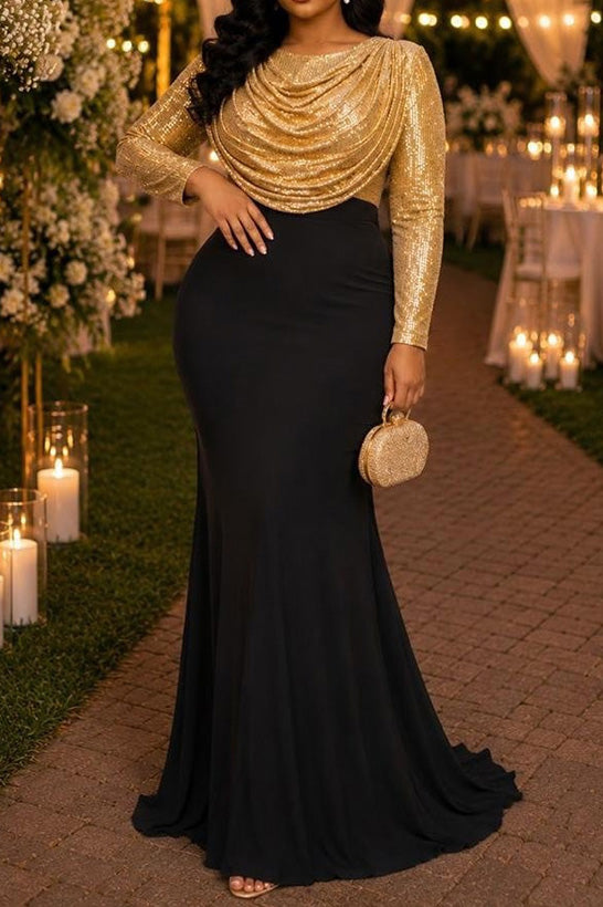 Sequin Cowl Neck Mermaid Maxi Dress