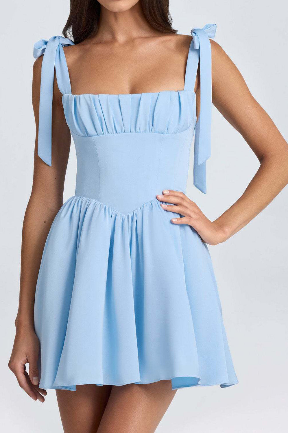 Pintucked Shirred Mini Dress