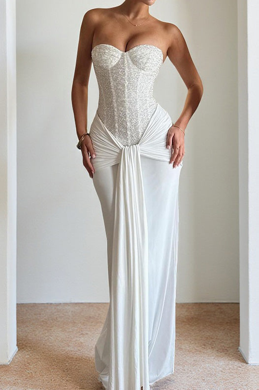 Off Shoulder Lace Up Pleated Maxi Dress