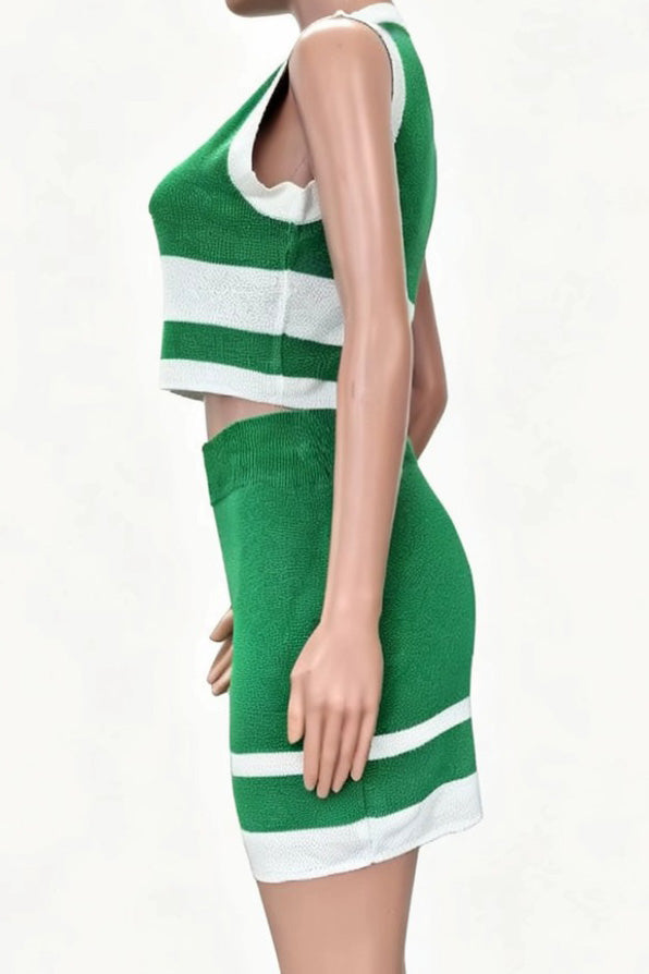 Ribbed Knit Colorblock Crop Top & Mini Skirt Set