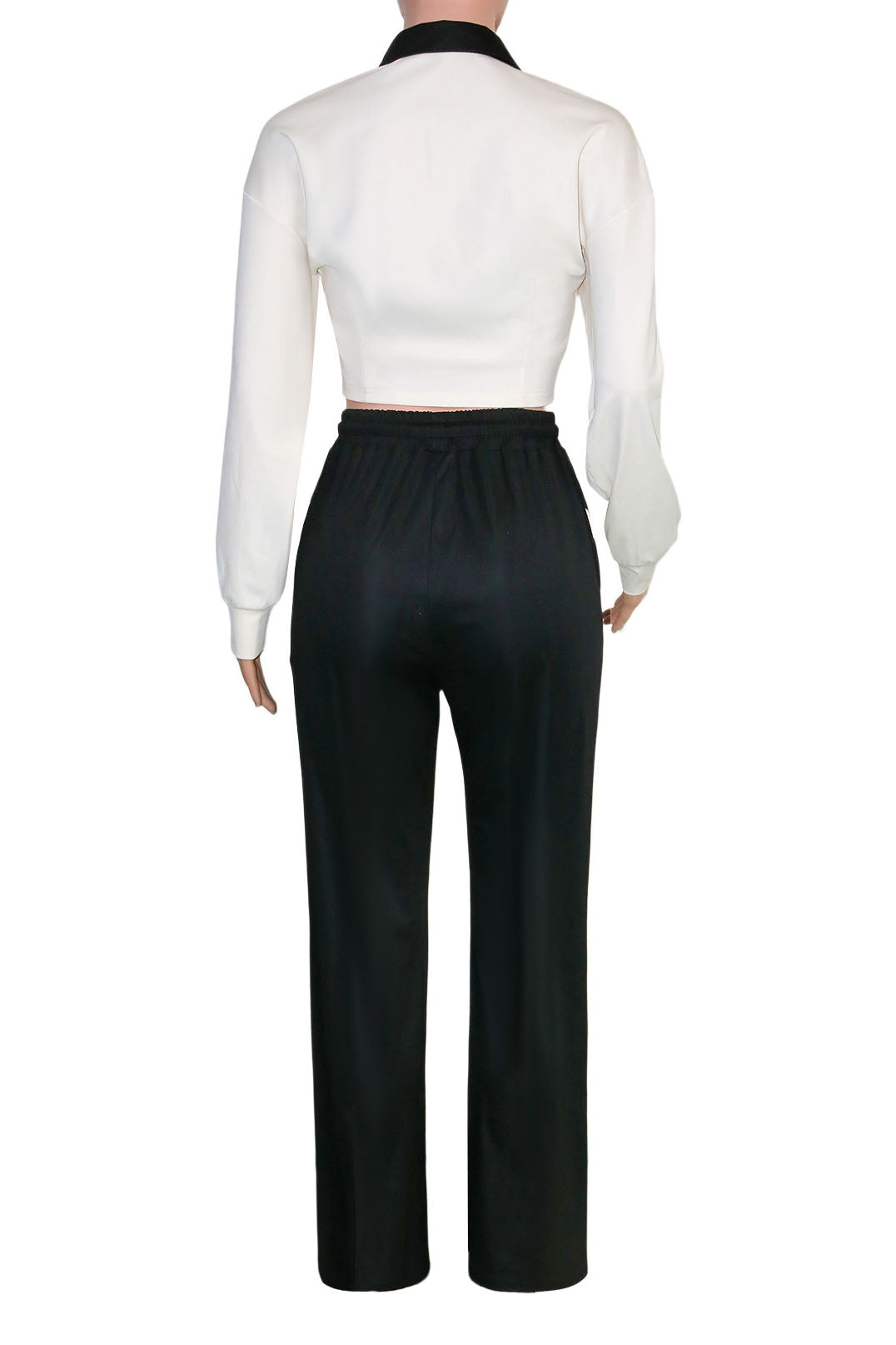 Contrast-Stripe Zip Jacket & Wide-Leg Pants Set