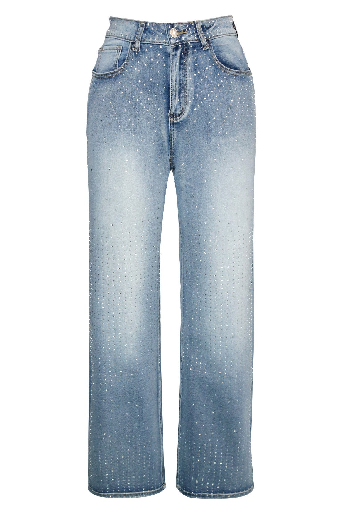 Rhinestone Straight Leg Jeans Pants