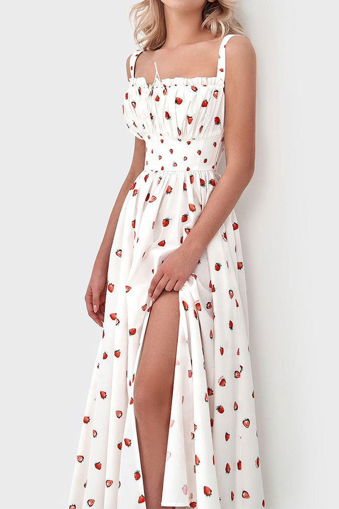 Low-Cut Tie Front High-Waist Split Floral Dress