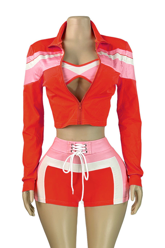 Printed Tie Front Crop Top and Shorts Set
