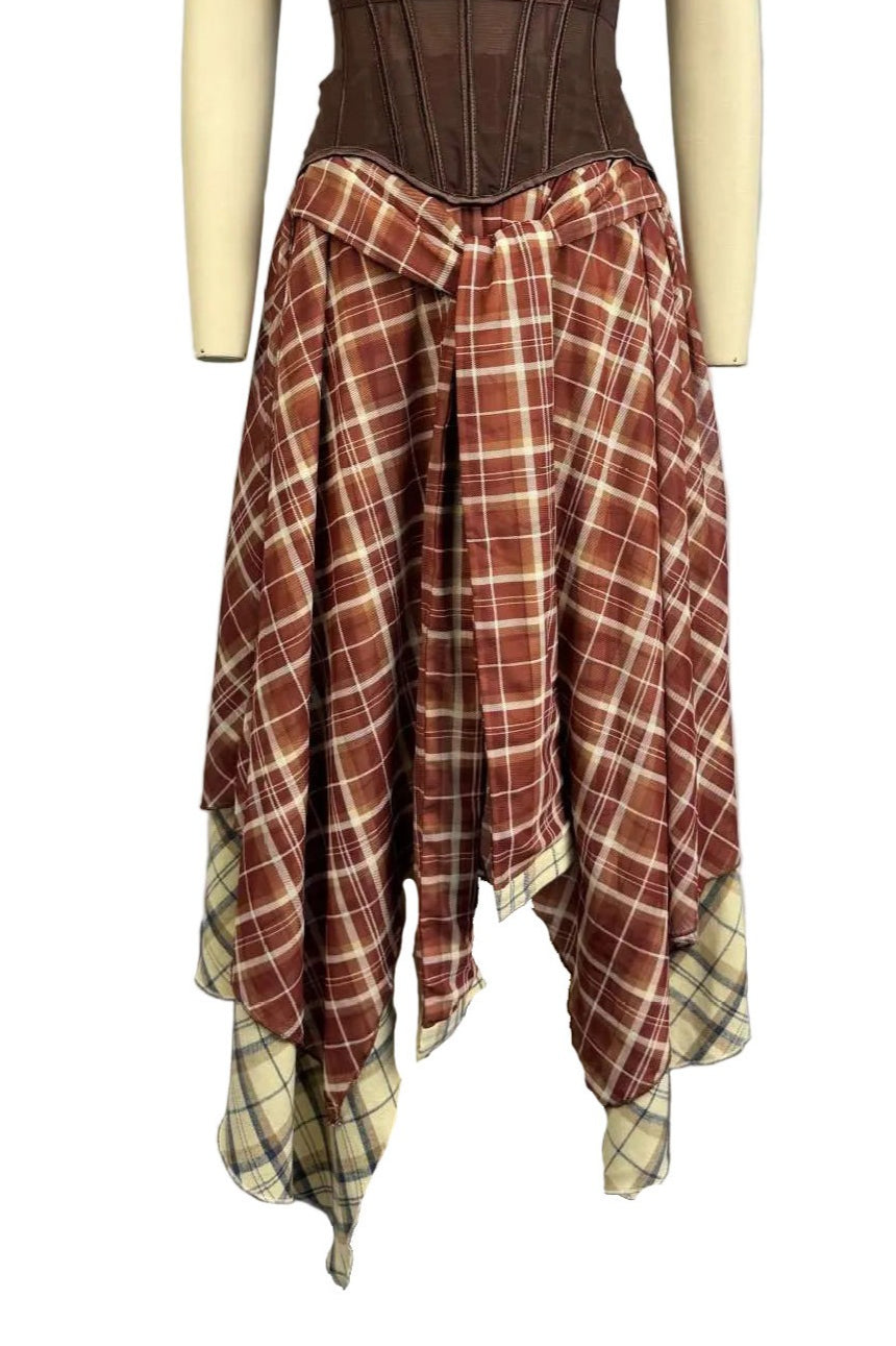 Plaid Tie-Front Asymmetrical Skirt