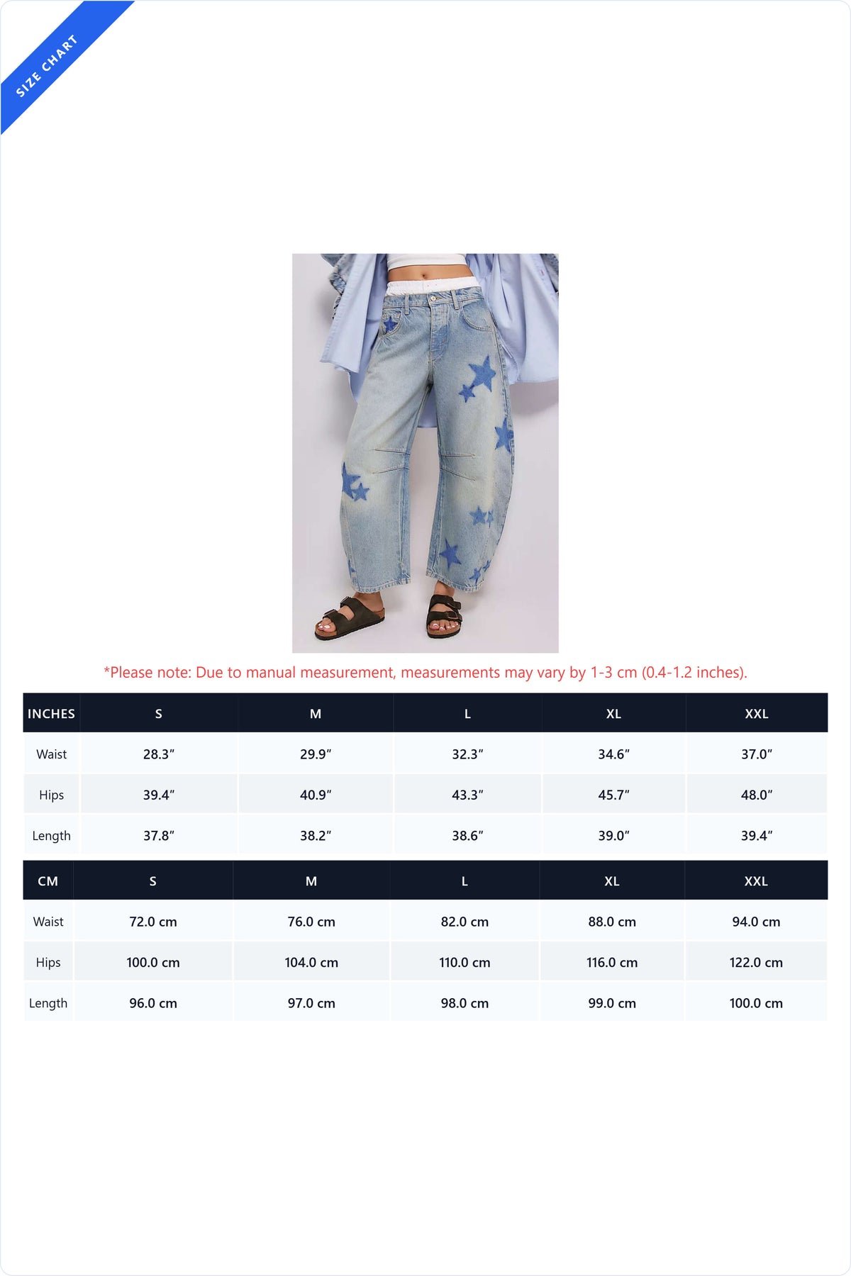 Star Print Relaxed Barrel Leg Jeans