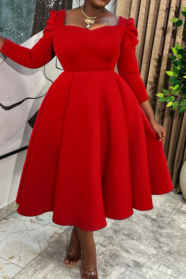 Solid Square Neck High Waist Maxi Dress