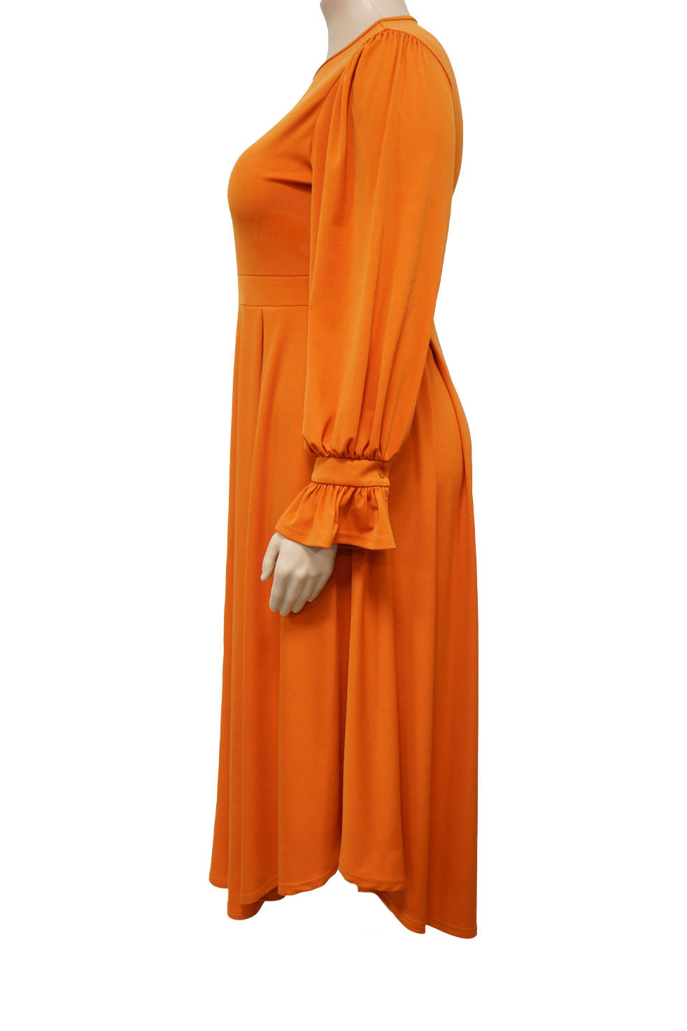 Plus Size Ruffle Cuff Pleated A-Line Midi Dress