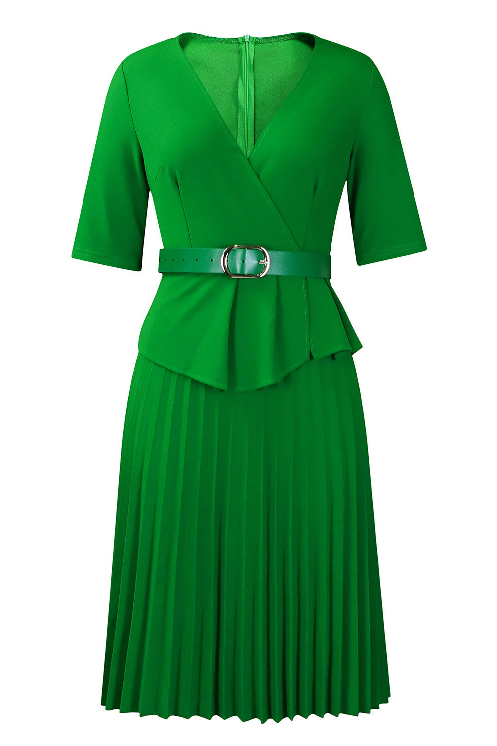 Elegant V-Neck Pleated Dress