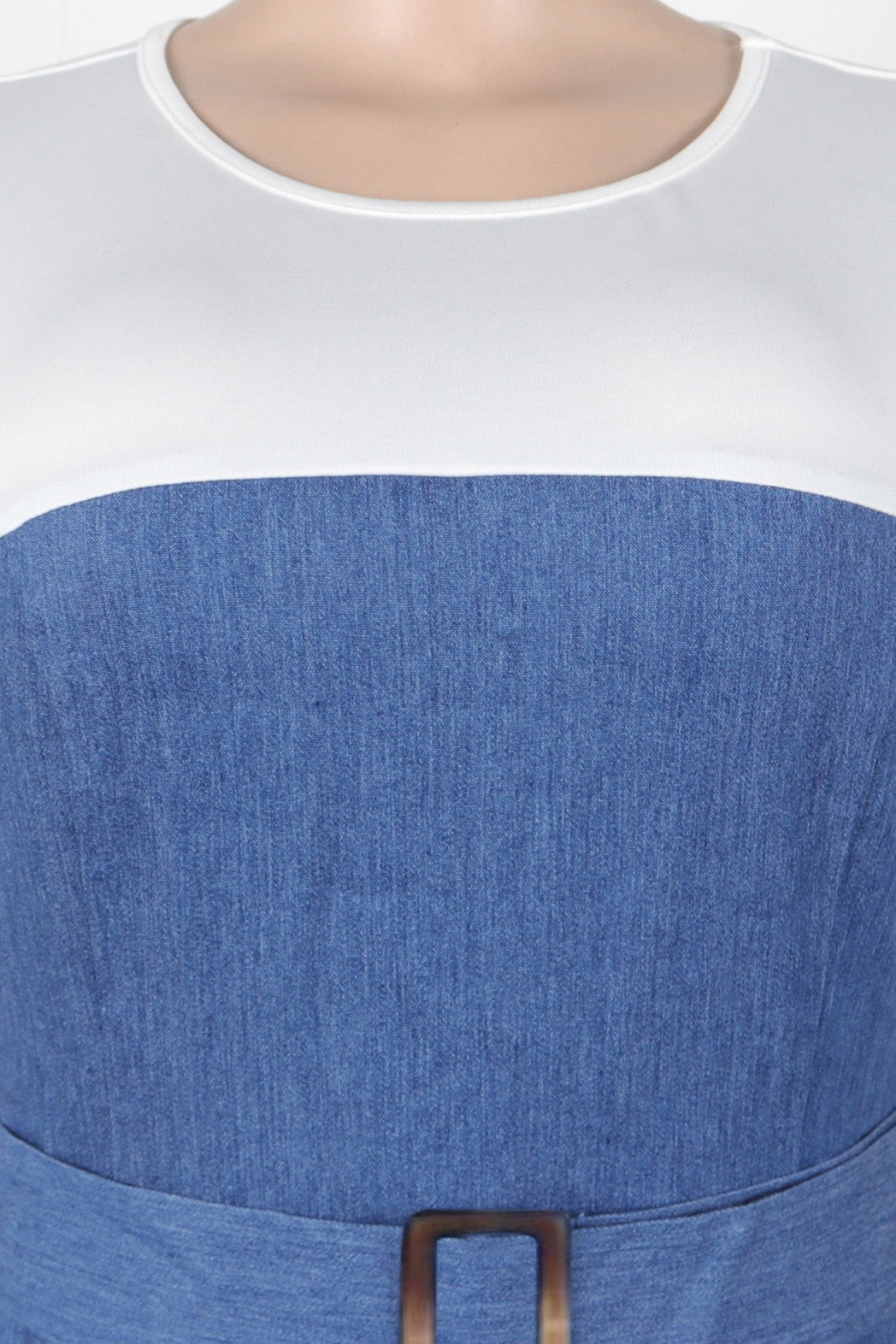 Elegant Denim Patchwork Pocket A-Line Dress