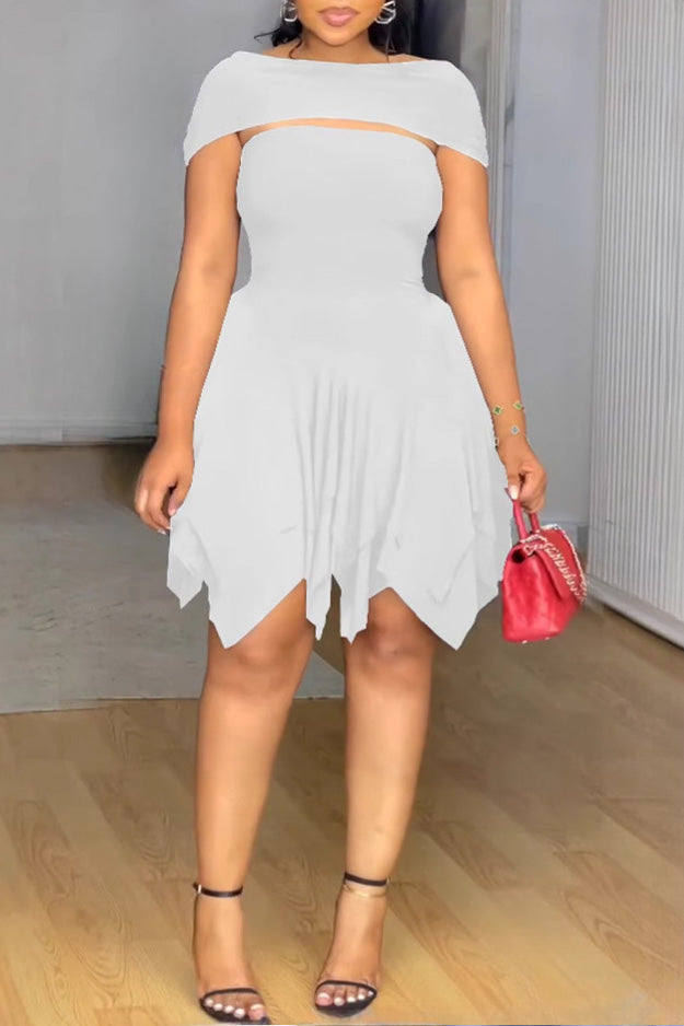 Elegant Asymmetrical Strapless Ruched Layered Dress