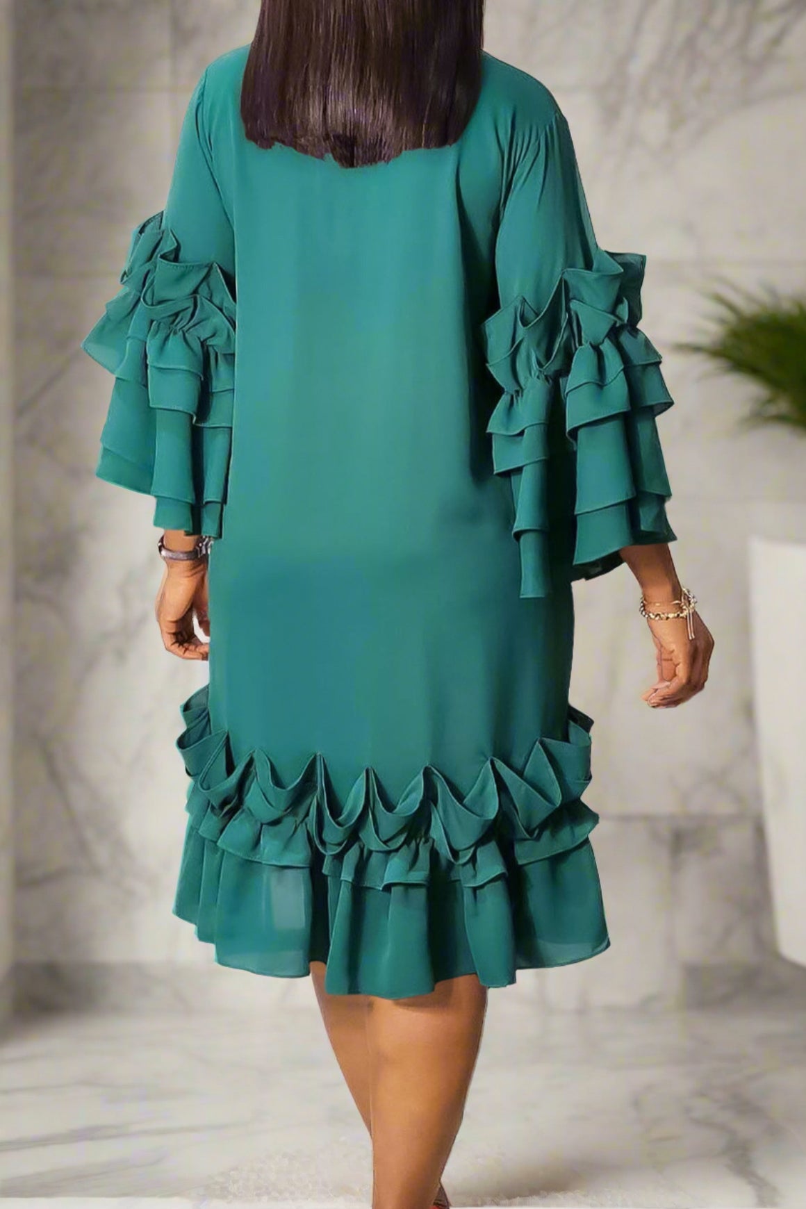 Ruffle Hem Flare Sleeve Maxi Dress