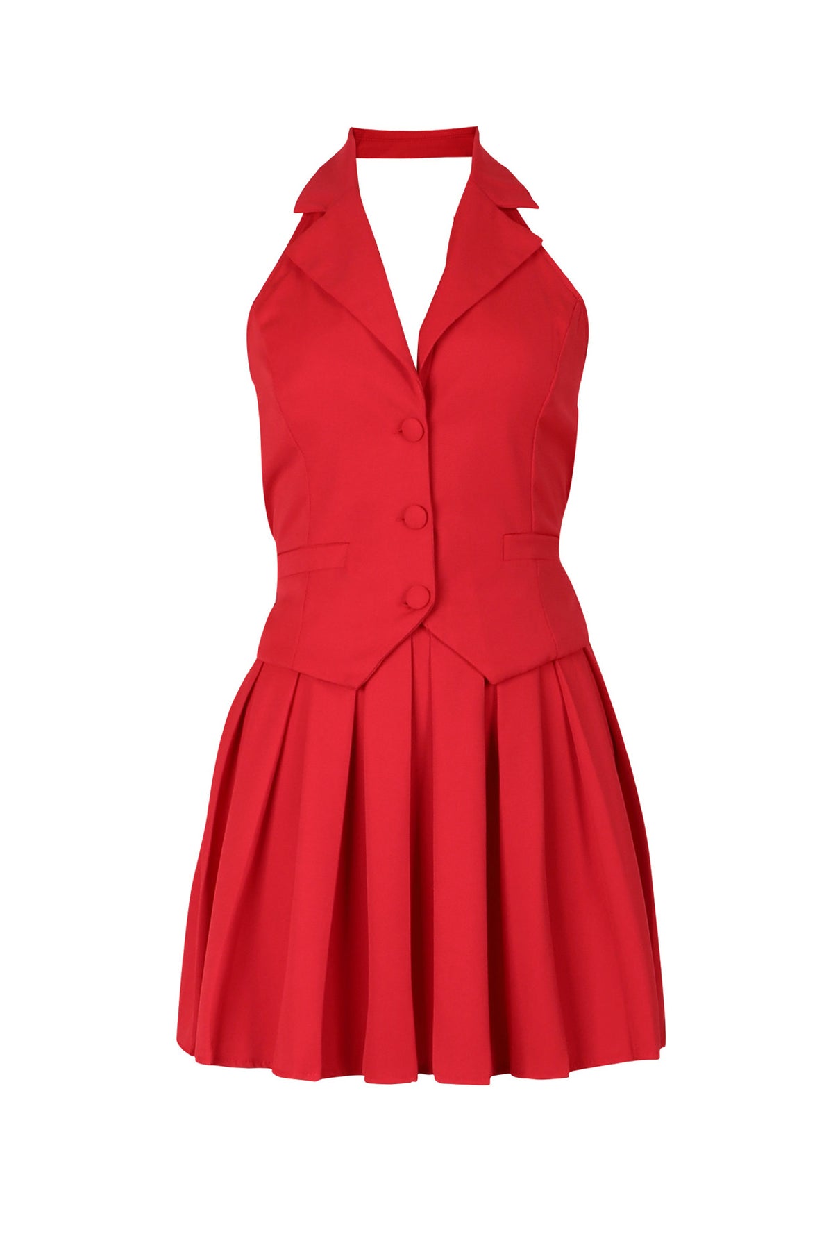 Halter Tuxedo Top & Pleated Skirt Set