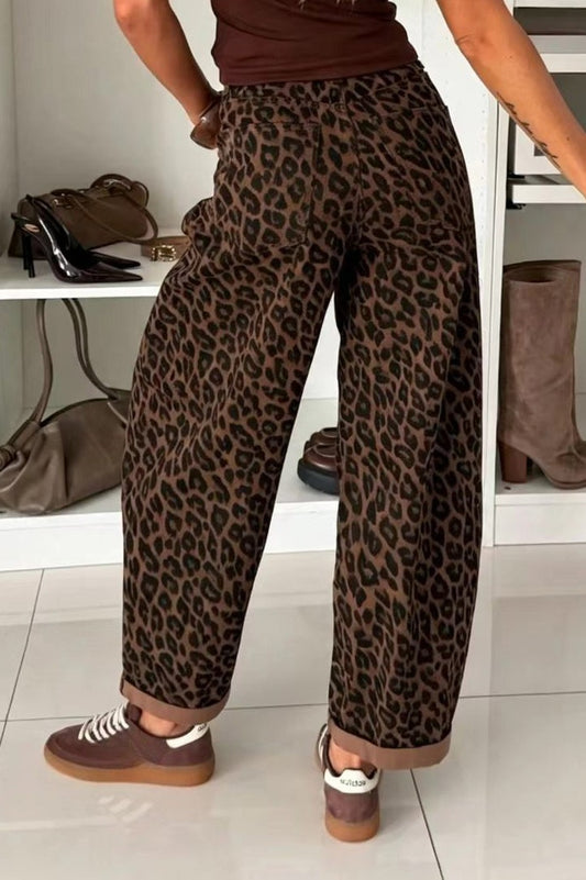 Leopard-Print Wide-Leg Jeans