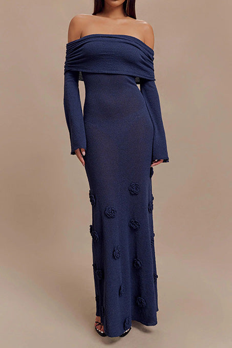 Off Shoulder Knit Maxi Dress