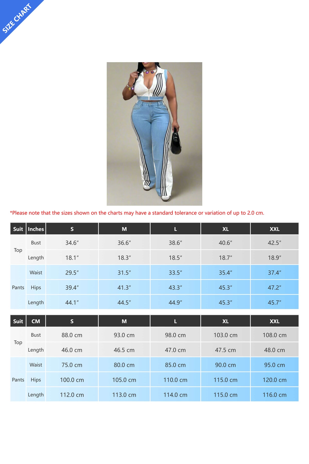Striped Cropped Top Denim Pant Sets